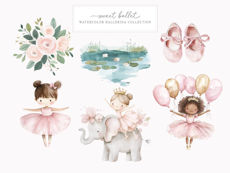 Watercolor Ballerina Clipart - Cute Ballerina Collection - Nursery ...
