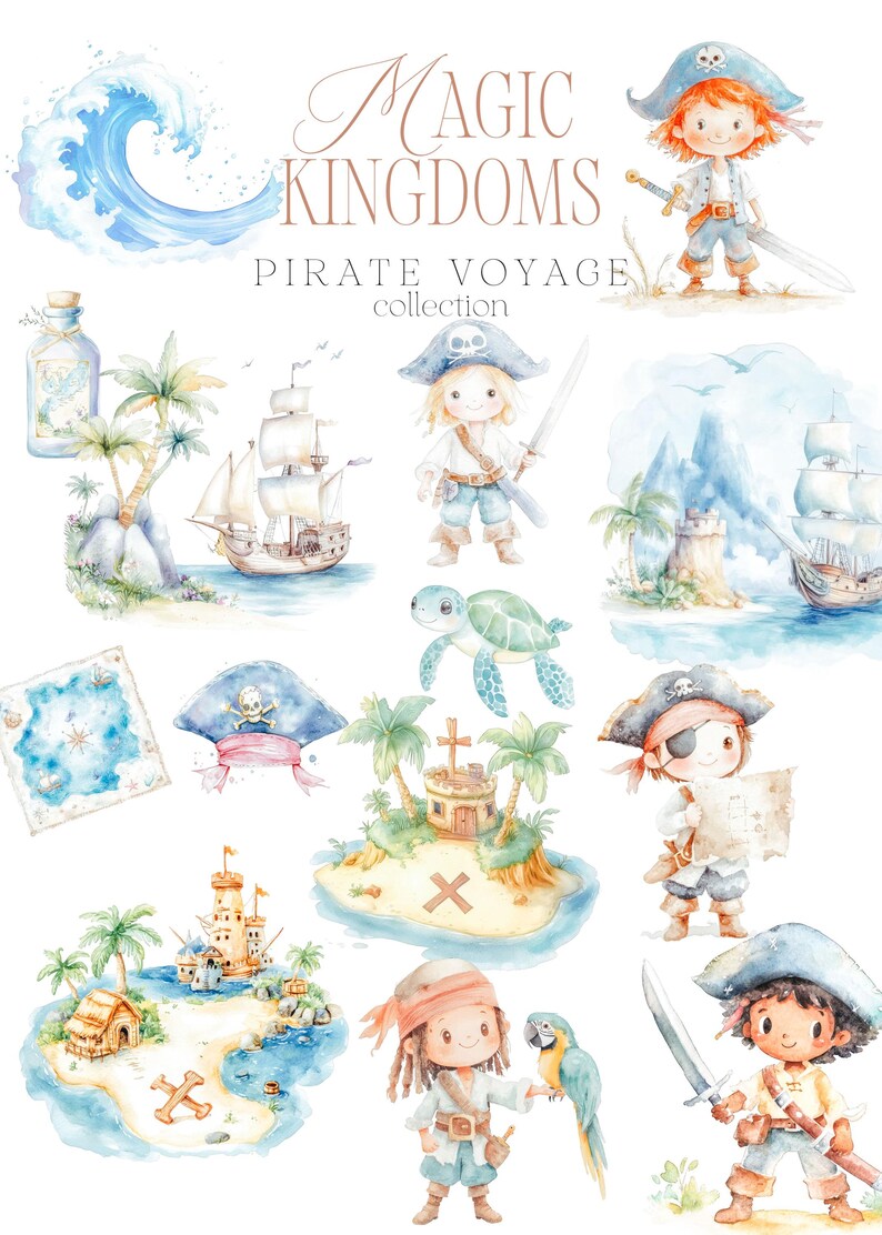 Cute Pirate Clipart Watercolor Pirates Clipart for Kids Magic Kingdoms