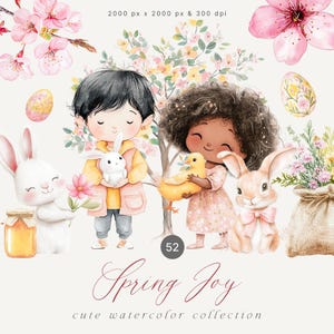Watercolor Cute Spring Collection - Nursery Spring - Spring Bunny - Easter Bunny Watercolor Collection - Easter Watercolor Clipart