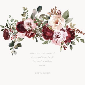 Watercolor Burgundy Blush Floral Collection - Burgundy Flowers - Blush ...
