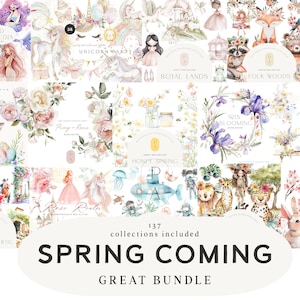 Énorme lot de printemps aquarelle - lot de chambre de bébé et fête d'enfants - lot de pangée - lot de printemps - lot de cliparts