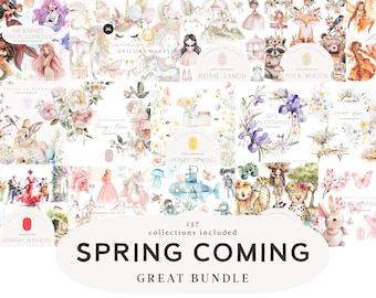 Watercolor Huge Spring Bundle - Nursery and Kids Party Bundle - Pangea Bundle - Spring Bundle - Clipart Bundle