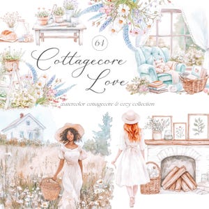 Cottagecore Aquarell Clipart - Gemütliche Clipart - Cottagecore - Aquarell Ästhetik - Aquarell Landschaften - Wild - unbegrenzte Verkaufslizenz