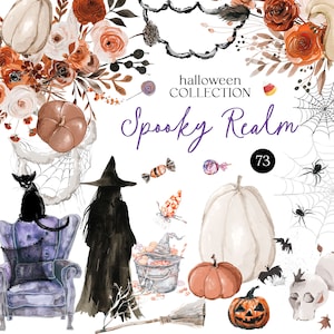 Halloween Aquarell Clipart - Gruselige Clipart - Süßes oder Saures Clipart - Aquarell Kürbisse - Herbst Blumen Clipart - unbegrenzte Verkaufslizenz