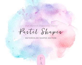 Pastel Shapes Watercolor Clipart - Pastel Washes - Watercolor Splashes - Pastel Blue - Pastel Pink - Pastel Shapes - Unlimited Sales License