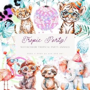 Tropische Party-Cliparts - Dschungeltiere - Party-Tier-Cliparts - Dschungel-Party-Cliparts - Party - Cliparts für Kinder - Unbegrenzte Verkaufslizenz