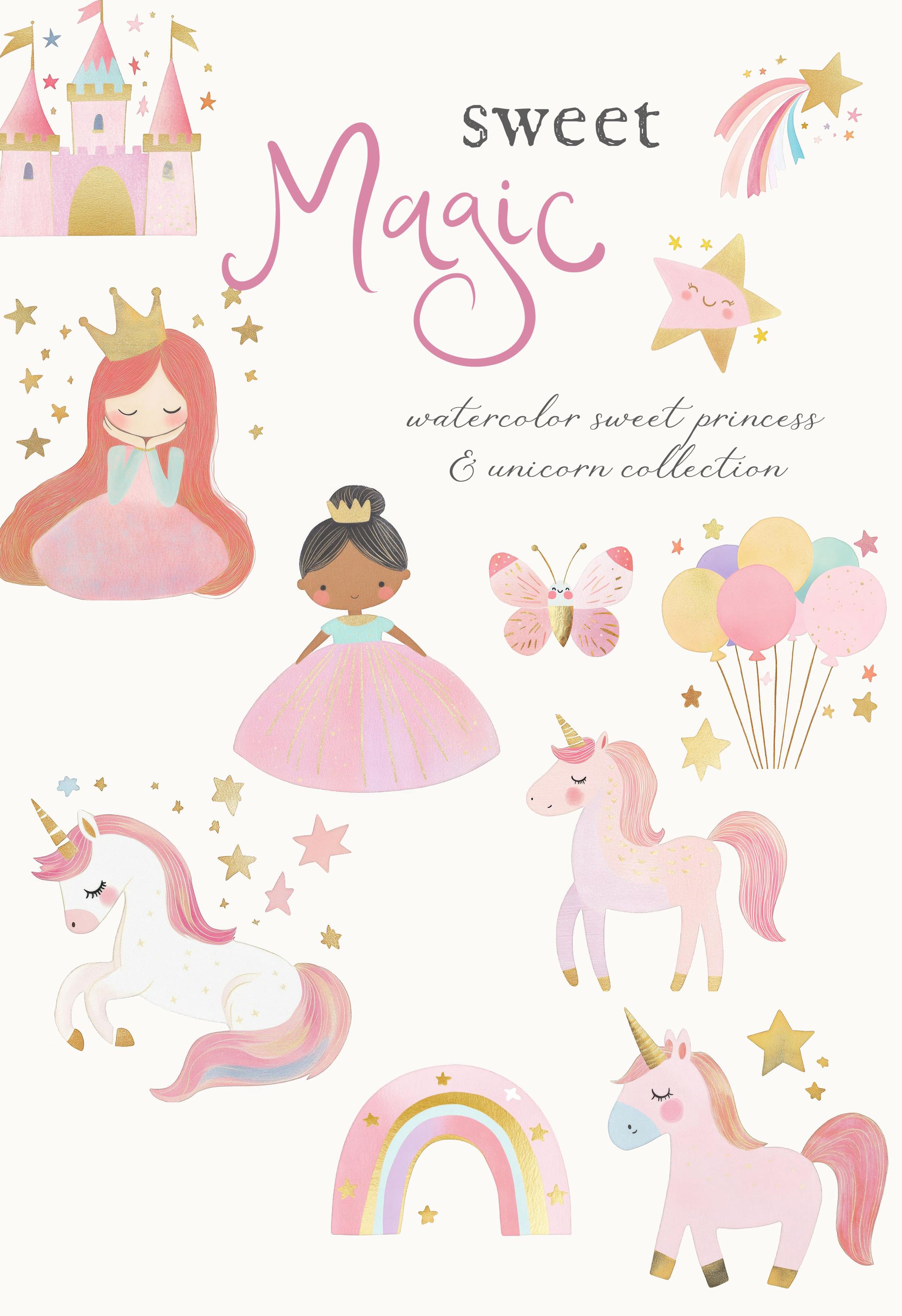Cute Pastel Unicorn & Princess Clipart - Fantasy Clipart - Clipart for ...