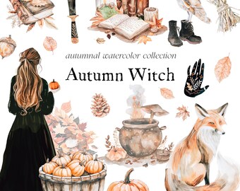 Herbst Hexe Aquarell Clipart - Herbstliche Clipart - Aquarell Herbst - Witchy Clipart - Herbst Clipart - Apotheker - Unlimited Verkaufslizenz