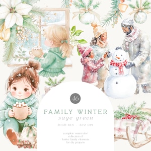Salbei Grün Weihnachtscliparts - Salbei Grün & Gold - Weihnachten Familie - Familie Clipart - Winter Clipart - Winter - Unlimitierte Verkaufslizenz