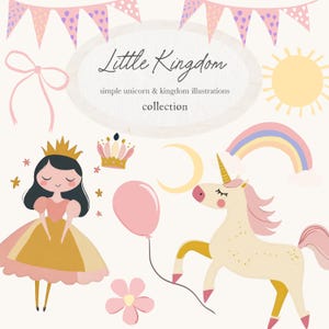 Schattige fantasie doodle clipart - eenhoorn doodles - schattige prinses clipart - feeën clipart - koninkrijk clipart - magisch - onbeperkte verkooplicentie