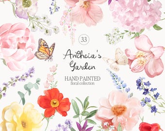 Aquarel bloemencollectie - wilde levendige bloemen - handgeschilderde bloemencollectie - bloemstukken - kleurrijke blozende bloemen