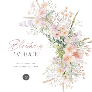 Clipart wilde bloemen blozen - aquarel wilde bloemen - blozen - wilde bloemenranden - bloemenranden - arrangementen - onbeperkte verkooplicentie