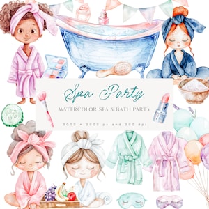 Clipart aquarelle Spa Party - Girl Spa Party - Bath & Spa - ensemble de cliparts Glam Girl - Clipart pour enfants - filles de spa - Licence de vente illimitée