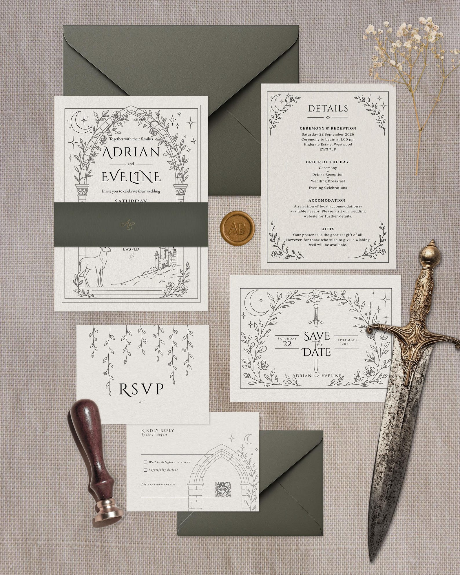 Fantasy Invite Design Fantasy Arch Wedding Invitation Template | Editable Canva Wedding ...