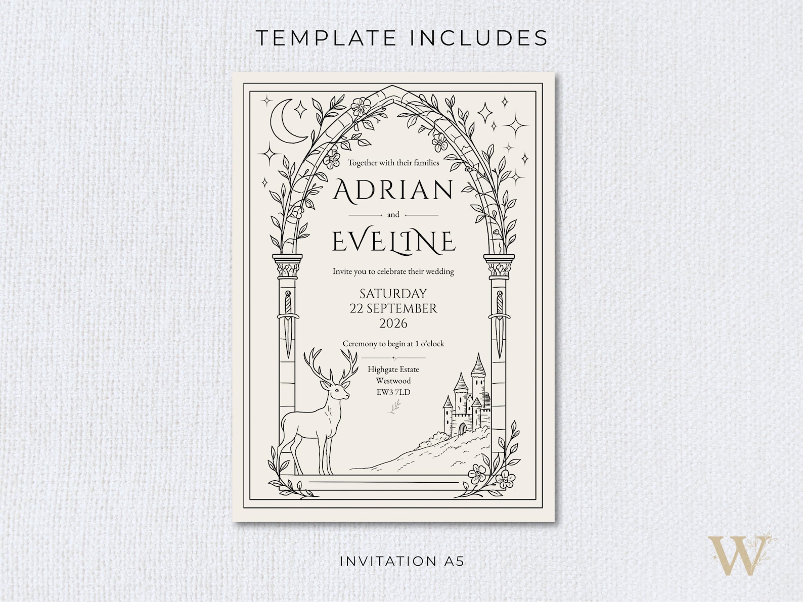 Fantasy Invite Design Fantasy Arch Wedding Invitation Template | Editable Canva Wedding ...