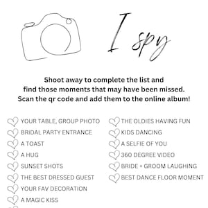 I Spy Wedding Game Card bewerkbare sjabloon met QR-code
