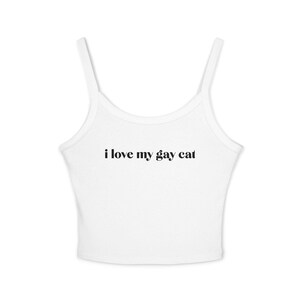 Cat Lover Tank Top, Women&#39;s Graphic Tee, LGBTQ+ Pride Spaghetti Strap Shirt, Summer Wear, Gay Kitty, LGBTQ Cat Mom, Funny, Gift