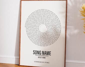 Impression paroles affiche vinyle personnalisée, cadeau musical personnalisable, cadeau d'anniversaire, chanson de mariage, poster A4 A3