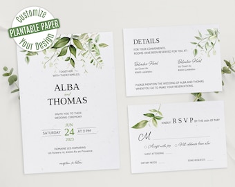 Plantable Wedding Invitation Set Personalized, Custom Design Card Printing, Seed Paper to Grow, Greenery flowers, eco-friendly biodegradable