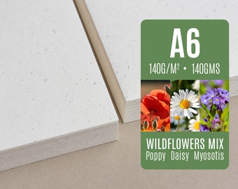 Seed paper A6 - Wildflower Mix Poppy Daisy Myosotis - Bulk of blank plantable seeded paper sheets wholesale