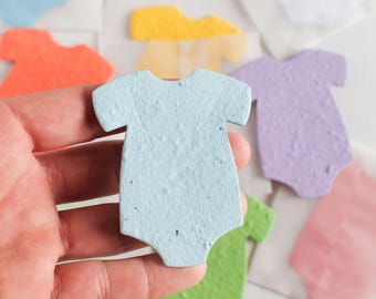 Bodysuit shapes to plant - Pack of 20 - Seed Paper Wild flowers 300gsm - 10 colors - Biodegradable Onesie tag labels 2,5" x 3"