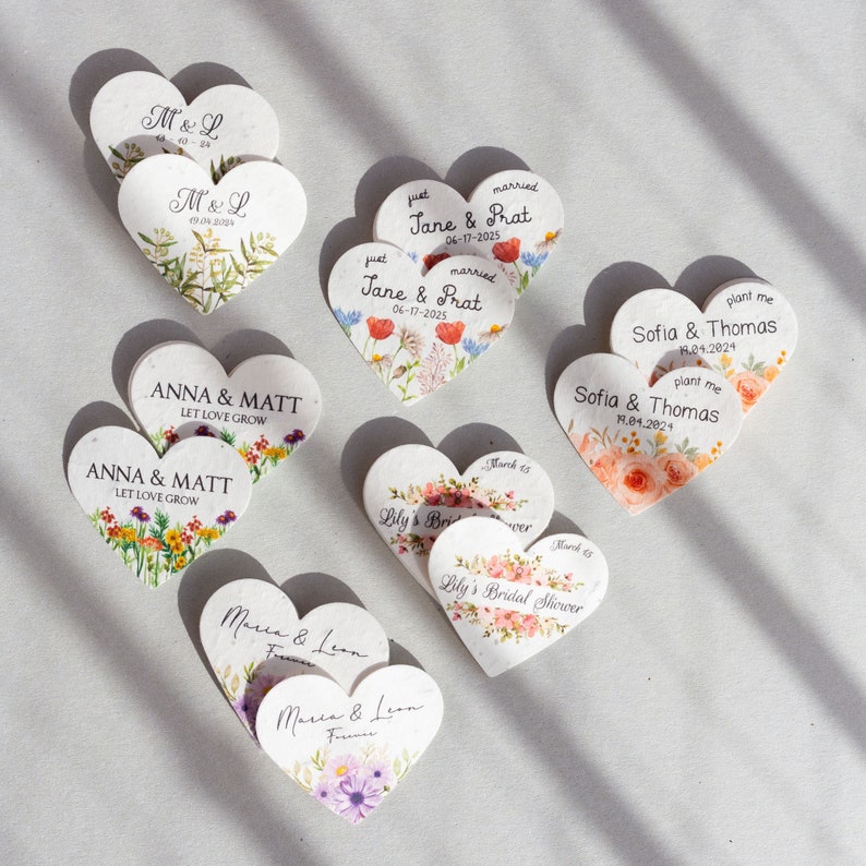 Custom Wedding Gift Favors Seed Paper Hearts Shapes Plantable Wildflower Grow Bulk Wholesale bundle of hearts Thank You Biodegradable image 2