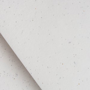May include: Close-up of a white textured paper with small flecks of brown and gray. The paper is folded in half, creating a diagonal line.