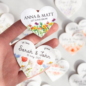 Coeurs à planter Cadeaux invités Mariage Personnalisé Papier ensemencé Fleurs Sauvages Lot étiquettes de Coeurs Biodégradable à planter