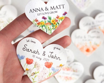 Cuori piantabili Regali personalizzati per gli invitati al matrimonio Carta seminata Fiori selvatici Set di etichette a forma di cuore biodegradabili piantabili