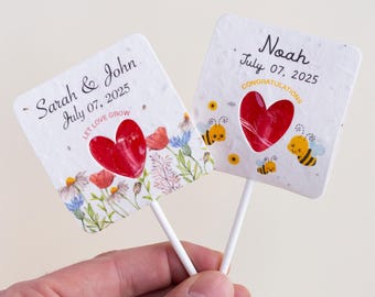 Bulk Labels Hearts Lollipops Favors Guest gift Wedding Baptism Birthday Gifts Personalized Seed Paper Biodegradable to plant Thank You