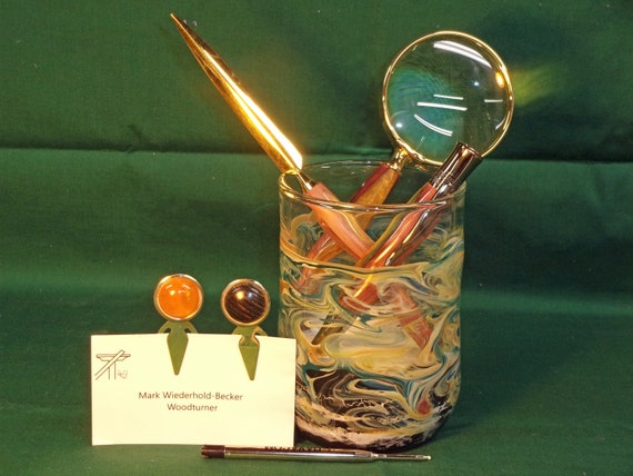 Lot Of 5 Terzetti Executive Heavy Metal Brass Ballpoint Pens - Red Barrel, Black Ink, Velvet Pouch