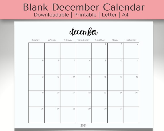 Blank december calendar printable downloadable etsy