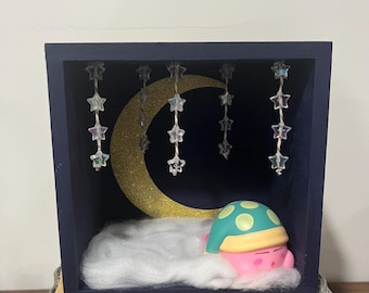 Sleeping Kirby in Clouds Diorama with Moveable Stars and Moon at Night