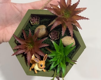 Eevee Eeveelution Pokémon Gen 1 Normal Type Fake Succulent Plant Wall Planter Hexagon Shadow Box Hangable Displayable Diorama Terrarium