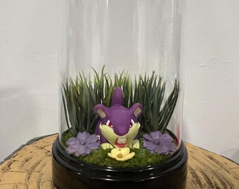Rattata Rat Mouse Gen 1 Pokémon Floral Terrarium Cloche Dome Diorama