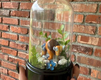 Tauros Wild Bull Pokémon Gen 1 Normal Type Floral Spring Terrarium Cloche Dome Diorama