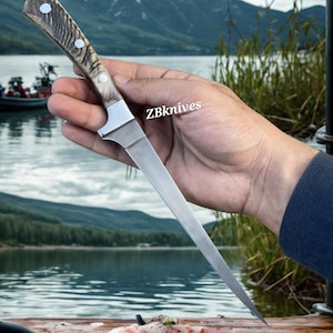 11.5&quot; Custom Handmade J2 Steel Fillet Knife | Full Tang Fishing Knife with Sharp Flexible Blade| gift for him, Thanksgiving gift