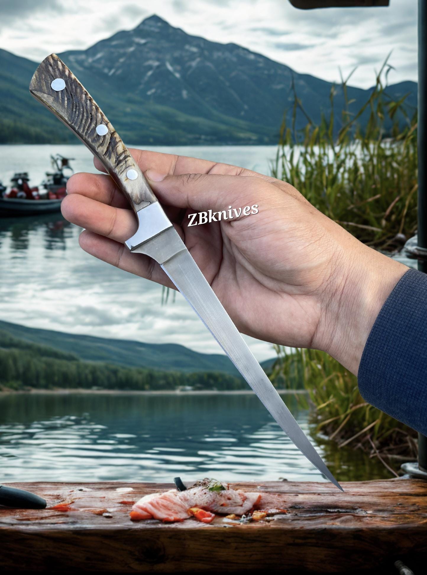 11.5" Custom Handmade J2 Steel Fillet Knife | Full Tang Fishing Knife with Sharp Flexible Blade| gift for him, Thanksgiving gift