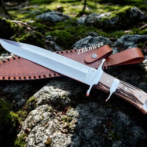 18&quot; Handmade D2 Steel Bowie Knife - Premium Hunting & Survival Blade with Deer Antler Handle | Collector&#39;s Edition | Ultimate Outdoor Gift&quot;