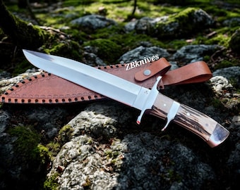 18&quot; Handmade D2 Steel Bowie Knife - Premium Hunting & Survival Blade with Deer Antler Handle | Collector&#39;s Edition | Ultimate Outdoor Gift&quot;