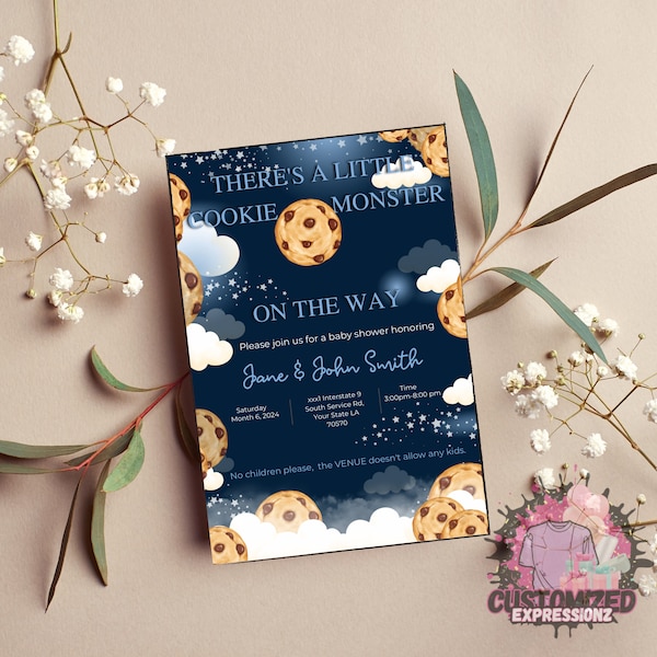 Baby shower invitations, Cookie Theme Invites, Invitations, Custom Baby shower Invitations, Cute baby shower invite, Any Gender, Any Color