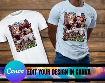 Editable Sports Team Shirt Design, Canva Template, Football Senior Night Shirt, Sublimation & DTF Printable, Personalized Team Spirit Tee