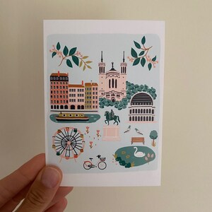 carte postale Lyon illustré image 3