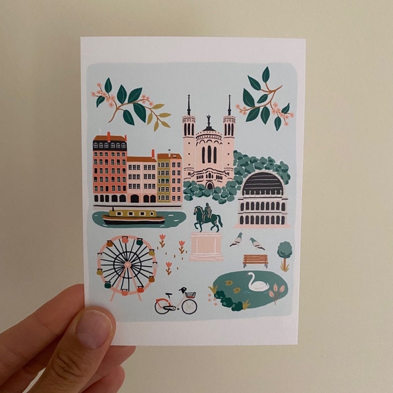 carte postale Lyon illustré image 3