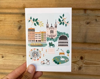 carte postale Lyon illustré