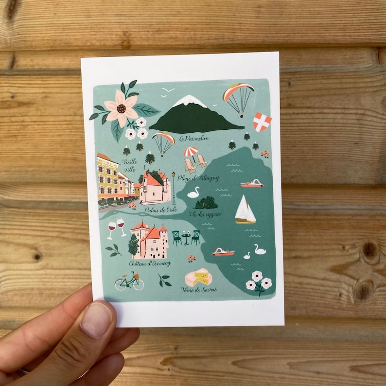 Annecy illustrated postcard image 1