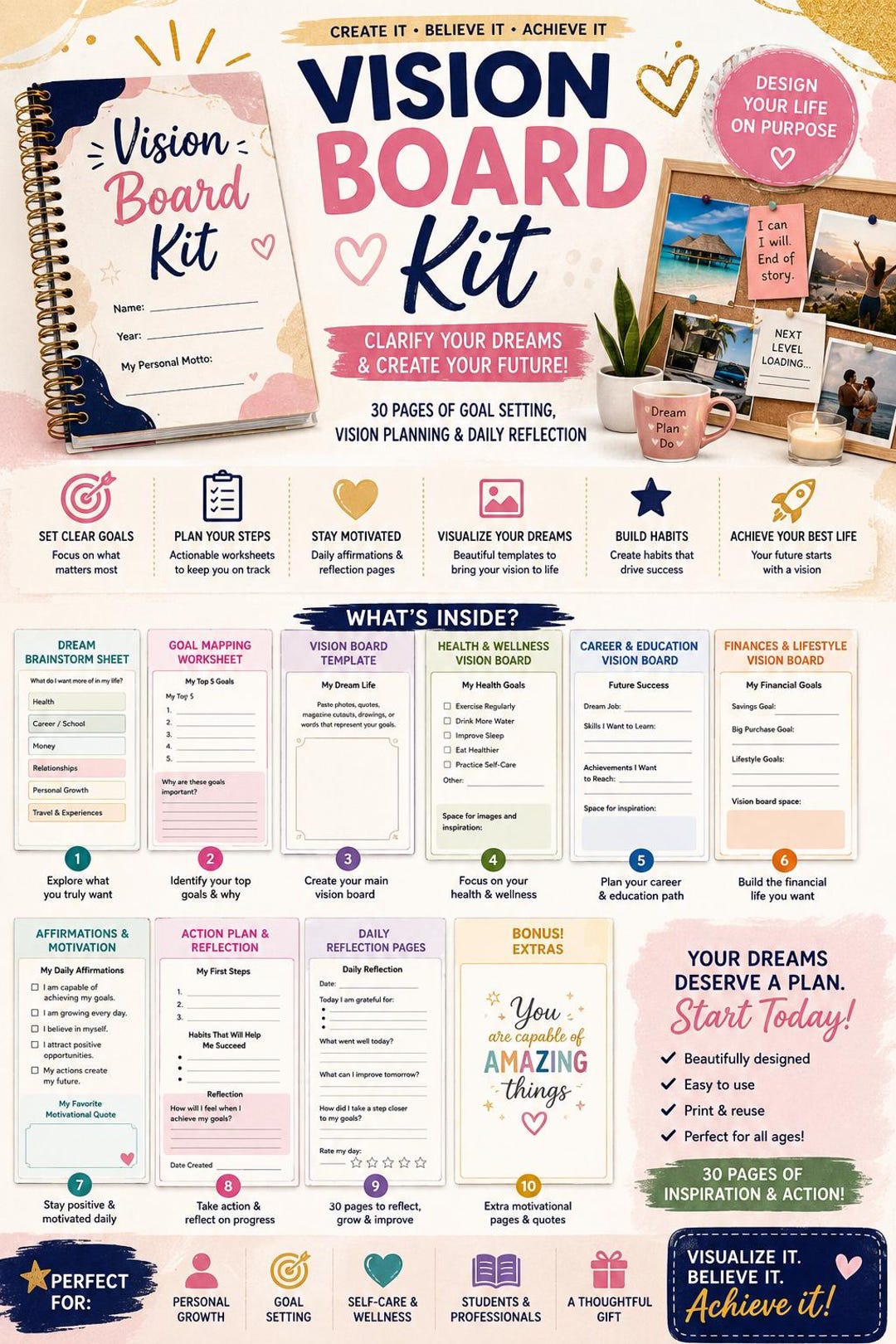 Vision Board Kit Printable - Etsy