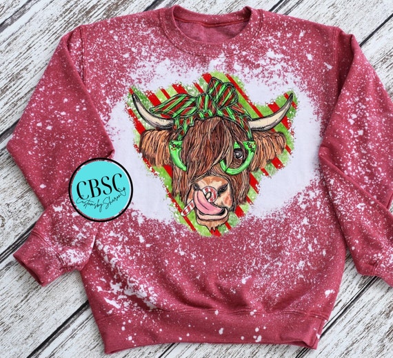 Christmas Cow Bleached Sweatshirt Christmas Bleached - Etsy