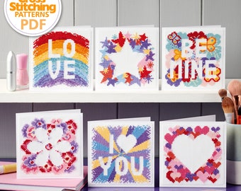 Cartões de amor Padrões de ponto cruz Gráficos em PDF Download instantâneo, Design de Assis, Aniversário, Dia dos Namorados, Mundo do ponto cruz, por Fiona Baker