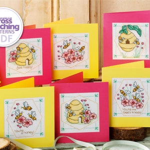 Cartes abeille, modèles de point de croix, grilles PDF, téléchargement immédiat, cartes de voeux amusantes pour toutes les occasions, le monde du point de croix, par Durene Jones